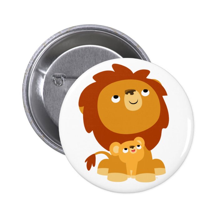 Cute Protective Dad Lion and Cub Button Badge