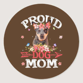 Cute Proud Australian Cattle Dog Mom Flowers Classic Round Sticker