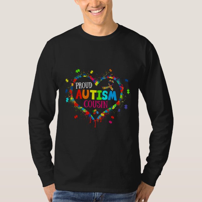 Cute Proud Autism Cousin Heart Puzzle Autism Aware T-Shirt (Front)