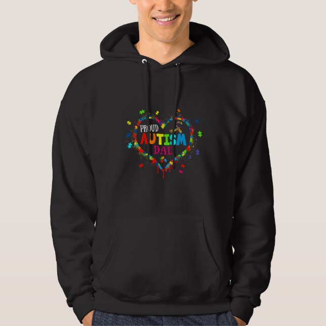 Cute Proud Autism Dad Heart Puzzle Autism Awarenes Hoodie (Front)