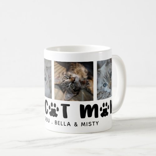 Cute PROUD CAT MOM Paw Print Photo Collage Name Coffee Mug