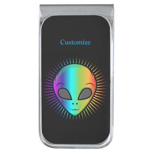 Cute Psychedelic Alien Heads Thunder Silver Finish Money Clip
