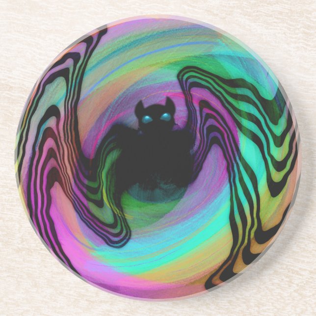 Cute Psychedelic Colorful Bat Coaster (Front)
