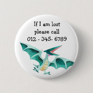Cute pterodactyl Child Emergency Contact Button