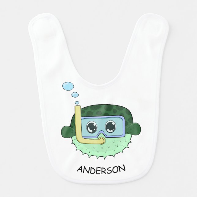 Cute puffer fish baby bib (Front)