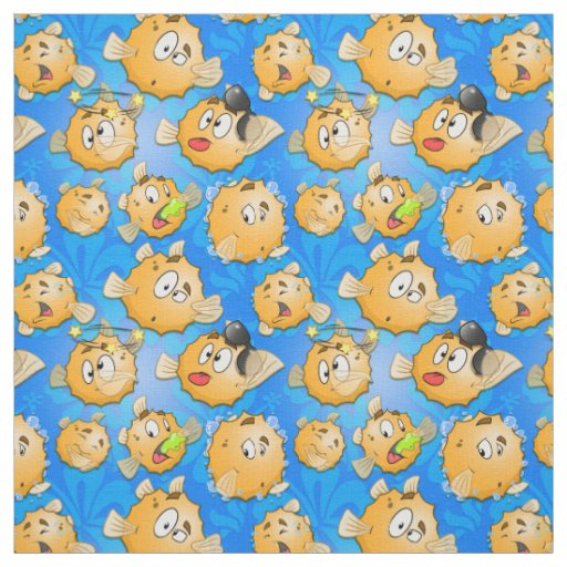 Cute puffer fish cartoon fabric