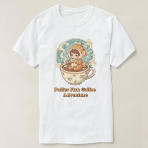 Cute Puffer Fish Coffee & Reading Art T-Shirt