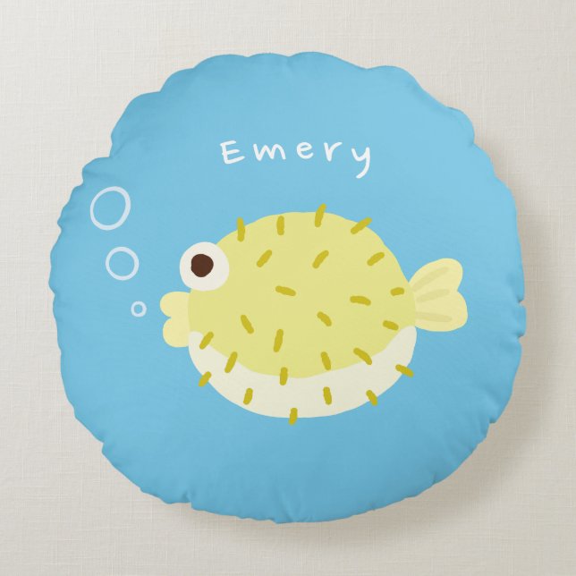 Cute Puffer Fish Personalized Double-Sided Round Pillow (Front)