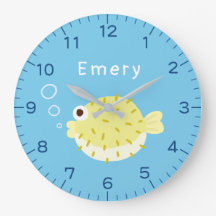 Cute Puffer Fish Personalized Kids Wall Clock