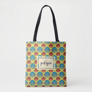 Cute Puffer Fish with Name and Monogram Tote Bag