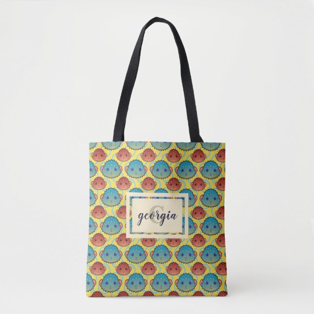 Cute Puffer Fish with Name and Monogram Tote Bag (Front)