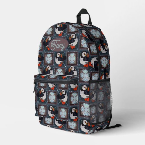 Cute Puffin Birds Winter Pattern Printed Backpack