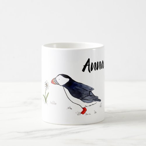 Cute Puffin Illustration with customizable name Coffee Mug