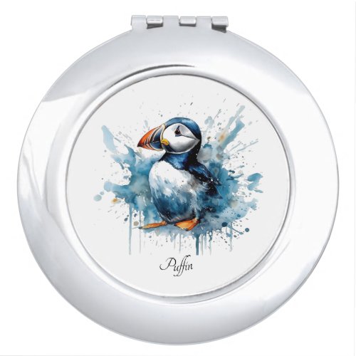 Cute puffin in blue watercolor compact mirror