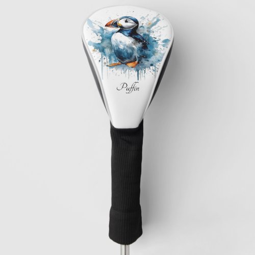 Cute puffin in blue watercolor customizable golf head cover