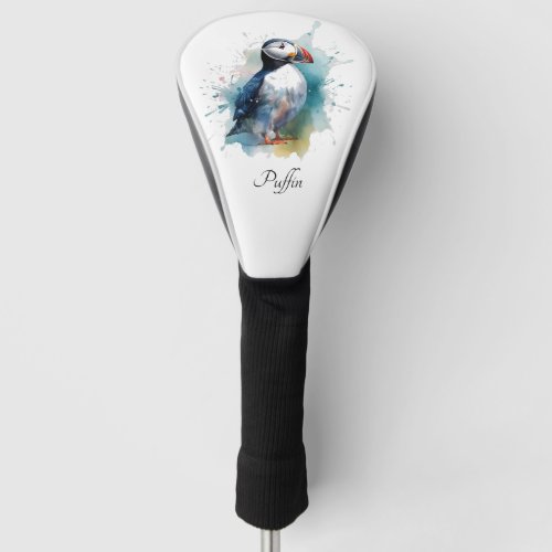 Cute puffin in blue watercolor customizable golf head cover