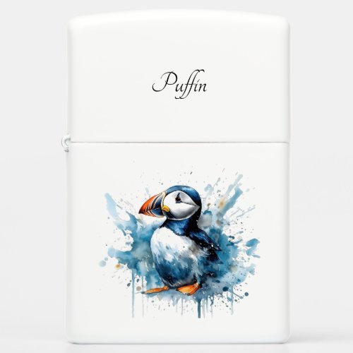Cute puffin in blue watercolor zippo lighter