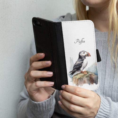 Cute Puffin on a rock customizable iPhone 87 Wallet Case