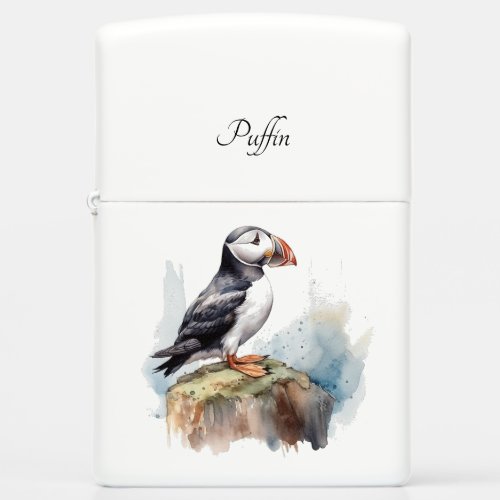 Cute Puffin on a rock in watercolor customizable Zippo Lighter