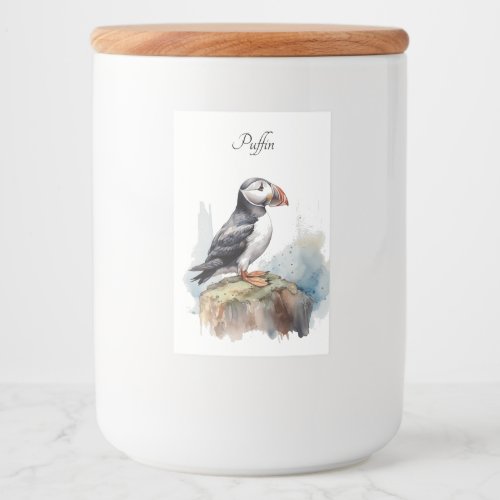 Cute Puffin on a rock in watercolor Food Label