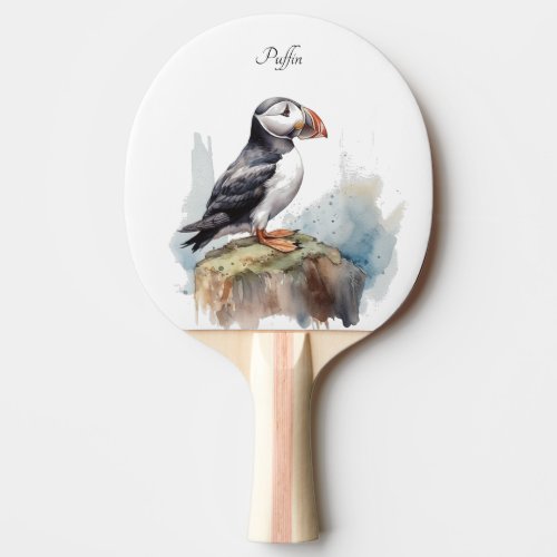 Cute Puffin on a rock in watercolor Ping Pong Paddle