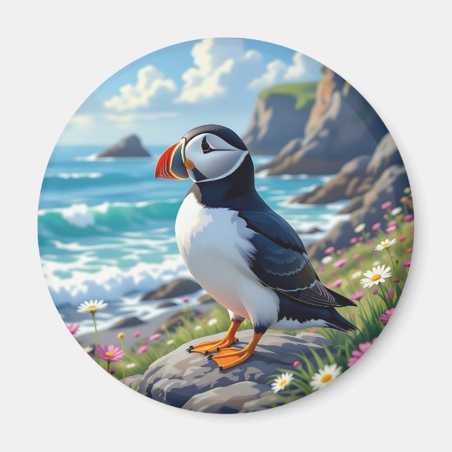 Cute Puffin on the Seashore themed   Magnet (Front)