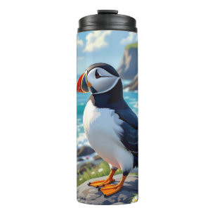 Cute Puffin on the Seashore themed Thermal Tumbler