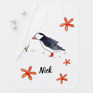 Cute Puffin with Seastars Baby Blanket