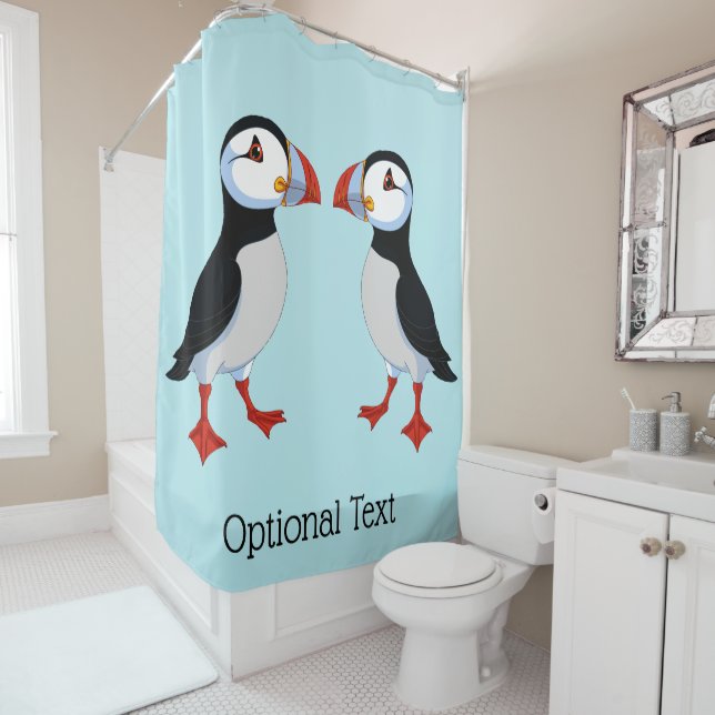 Cute Puffins Design Shower Curtain (In Situ)