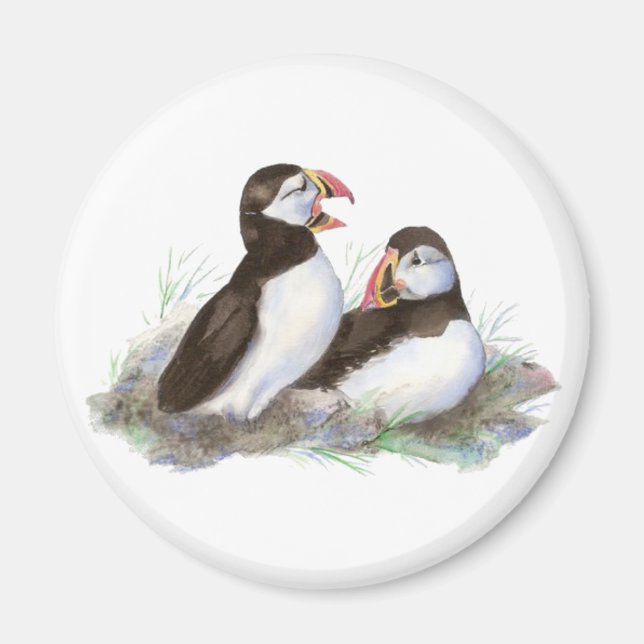Cute Puffins, Ocean Bird, Beach, Nature Magnet (Front)