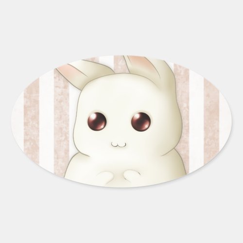 Cute Puffy Kawaii Bunny Rabbit Oval Sticker