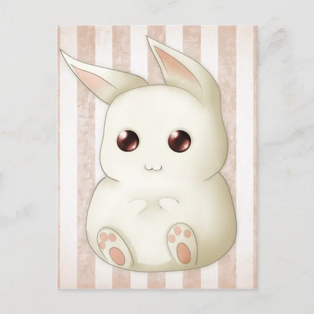 Cute Puffy Kawaii Bunny Rabbit Postcard | Zazzle