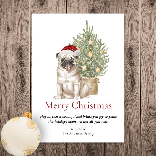 Cute Pug and Christmas Tree Pet Dog Holiday Card