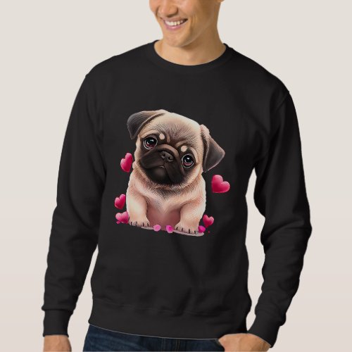 Cute Pug And Pink Heart Valentines Day 2023 Sweatshirt