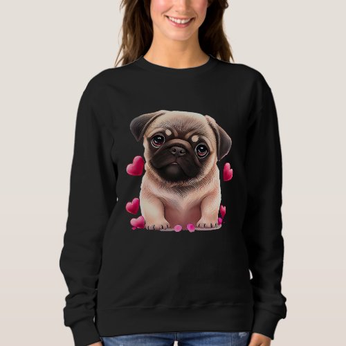 Cute Pug And Pink Heart Valentines Day 2023 Sweatshirt