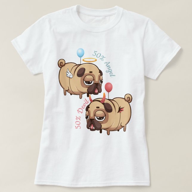 Cute Pug Angel/Devil T-Shirt (Design Front)