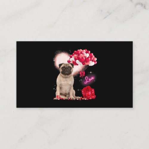 Cute Pug Balloon Heart Valentines Day Valentine Business Card