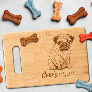 Cute Pug Barkuterie Dog Treat Wood Charcuterie Engraved Cutting Board