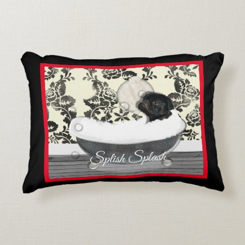 Cute Pug Bath Time Splish Splash Accent Pillow