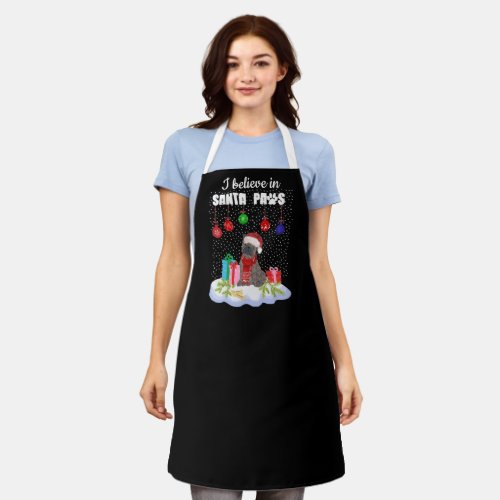 Cute Pug Believe in Santa Paws Holiday    Apron