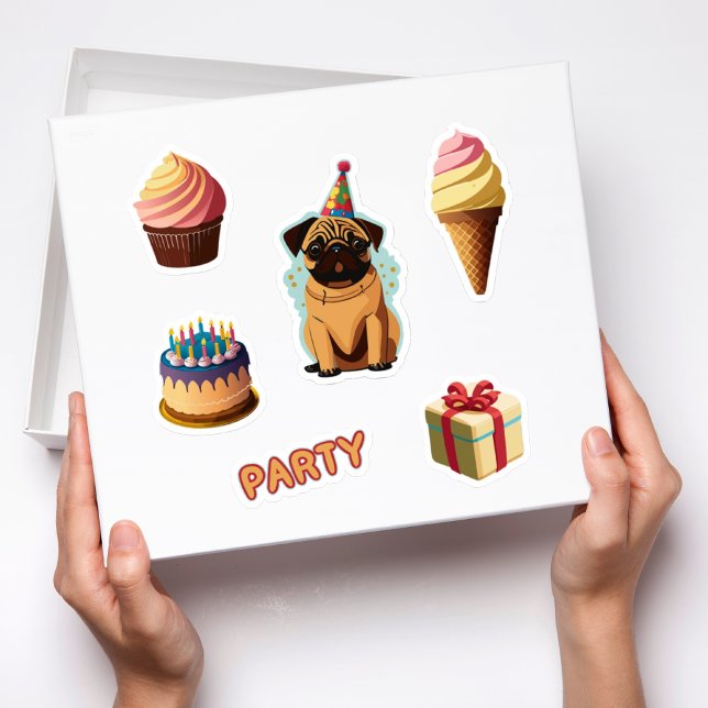 Cute Pug Birthday Party Sticker (Creator Uploaded)