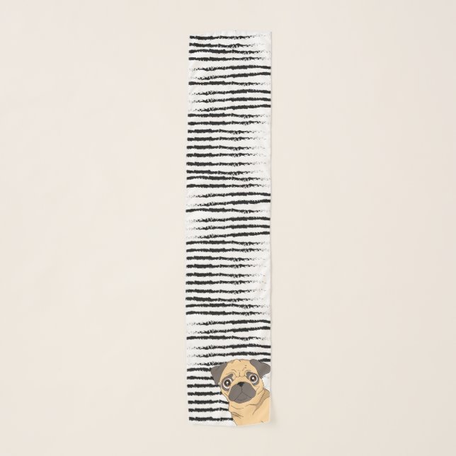 Cute Pug black white Scarf (Front)