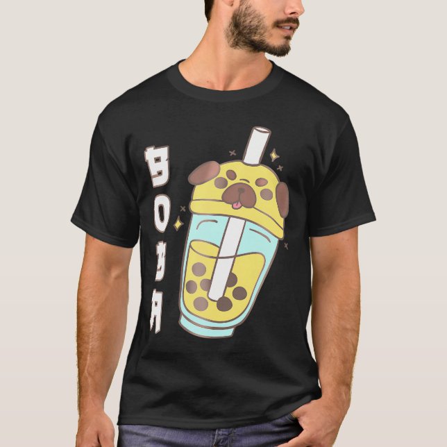 Cute Pug Boba Tea Kawaii Anime Japanese Funny Dog  T-Shirt (Front)