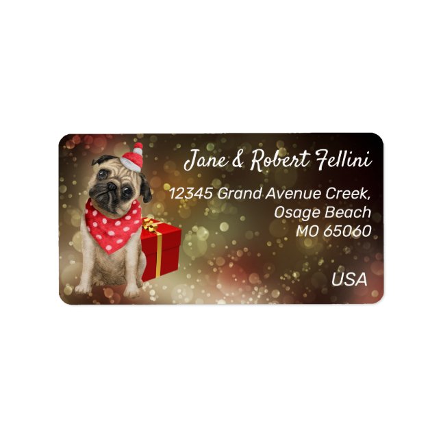 Cute Pug bulldog bandana red box festive custom Label (Front)