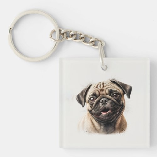 Cute Pug chilling Best Dog Mom Ever Keychain