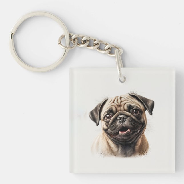 Cute Pug chilling Best Dog Mom Ever Keychain (Front)