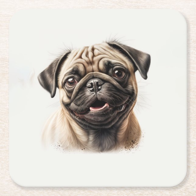 Cute Pug chilling Best Dog Mom Ever Square Paper Coaster (Front)