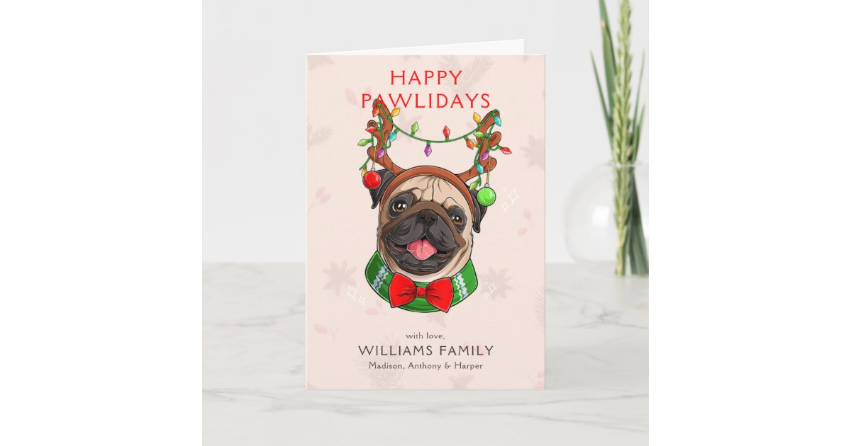 Cute Pug Christmas Card | Zazzle