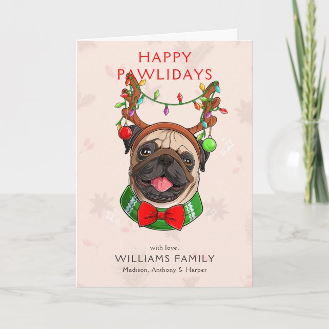 Cute Pug Christmas  Card (Front)