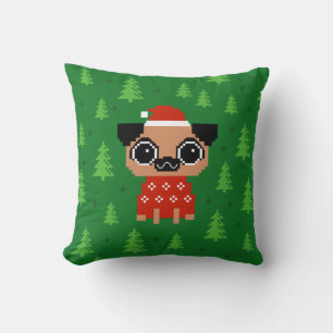 Cute Pug Christmas Holiday Dog Santa Throw Pillow